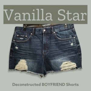 VANILLA Star Deconstructed Dark Wash Jean Shorts with Frayed Hem